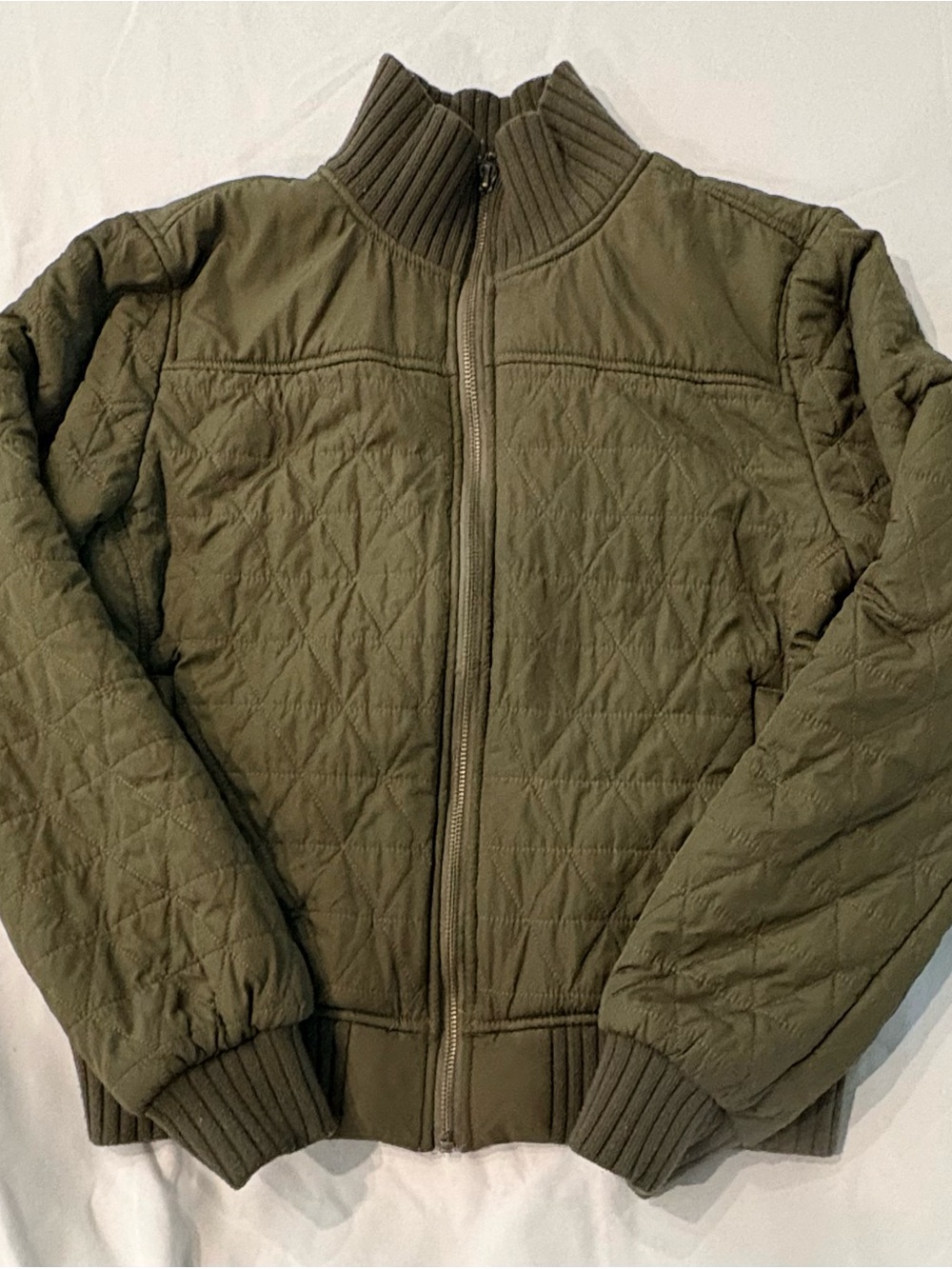 Prana Olive Green Quilted Bomber Jacket